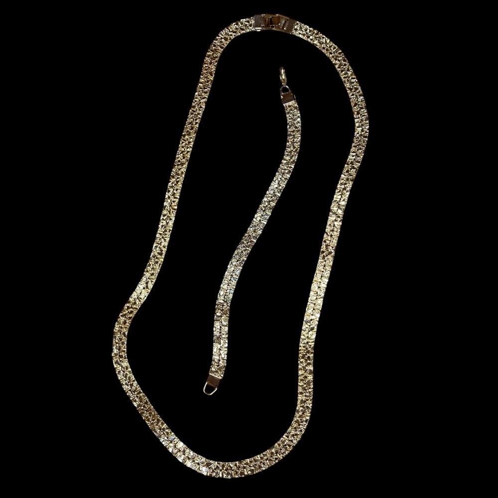 MCM Brutalist Rough Nugget 24” Necklace and 7” Bracelet Vintage Gold Tone - Picture 8 of 10